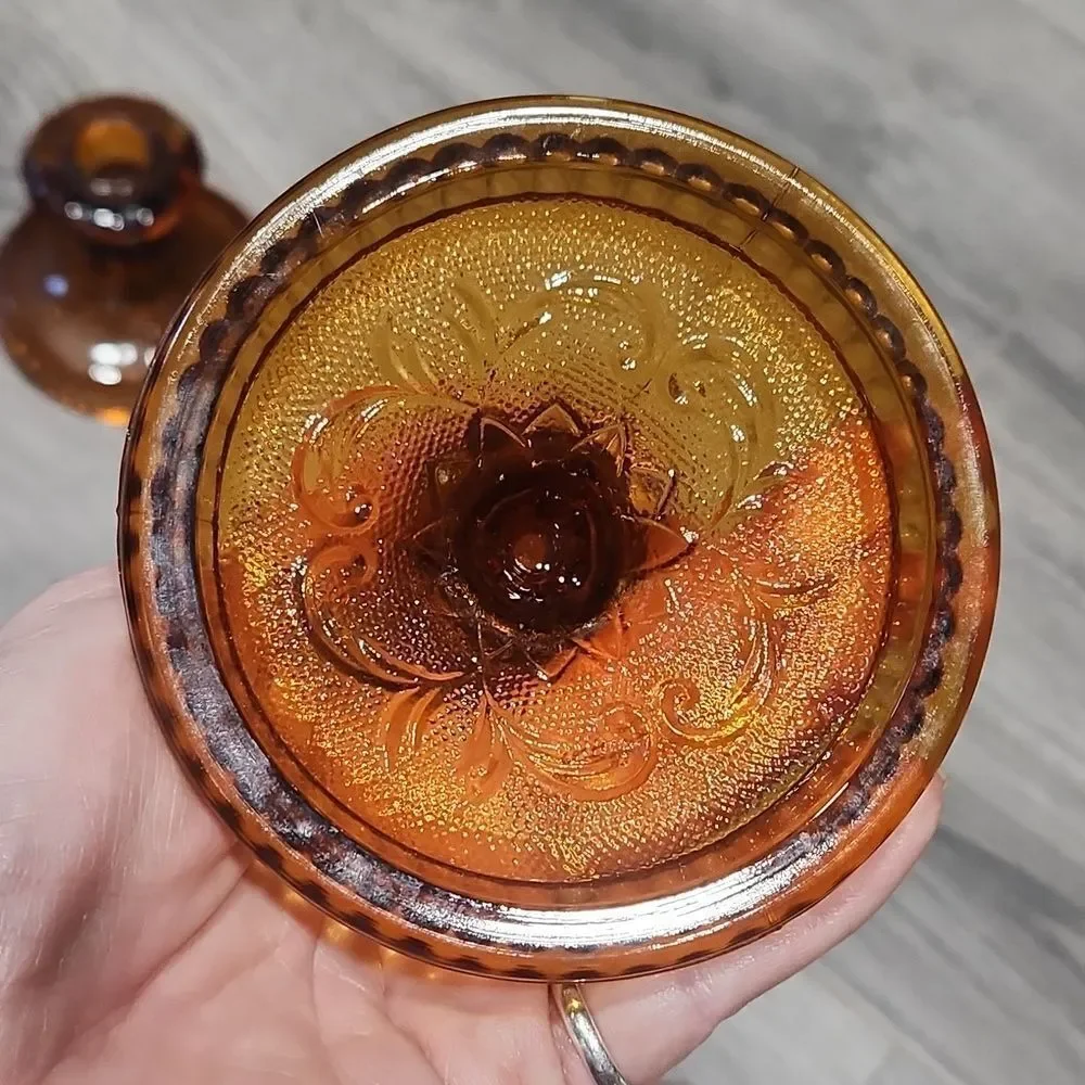 Vintage Set Of 2 Amber Tiara Indiana Glass Short Candlesticks